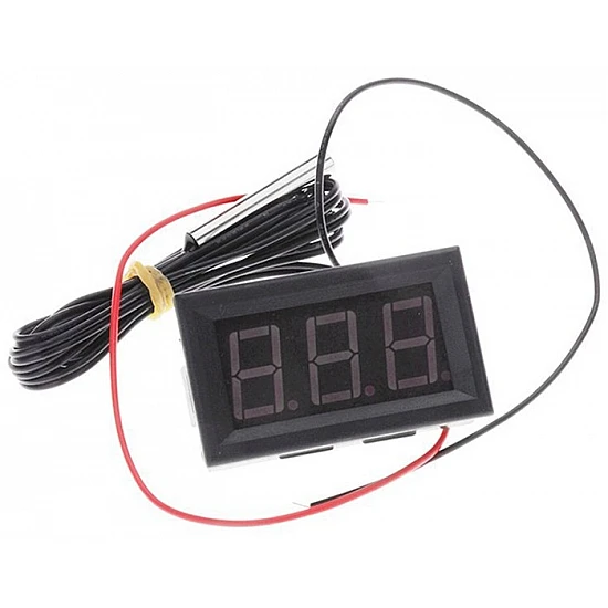 12V Digital Electronic Thermometer - Green LED Display - Waterproof Probe