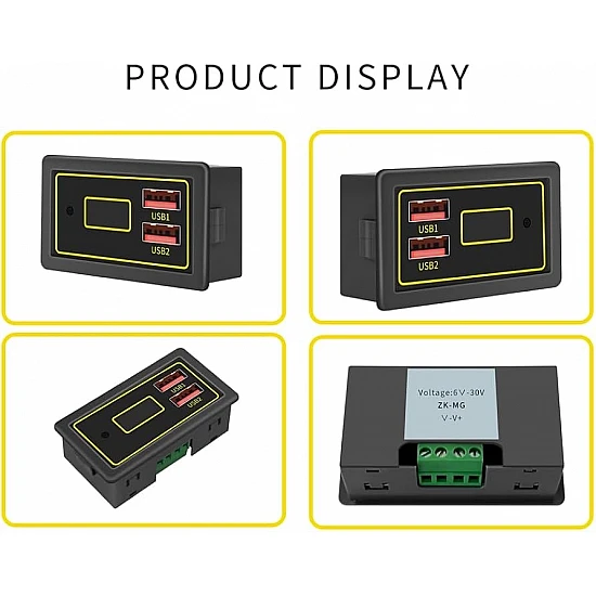 Car Battery Voltage & Power Display Module With Dual USB Supports Multi-Protocol Fast Charging