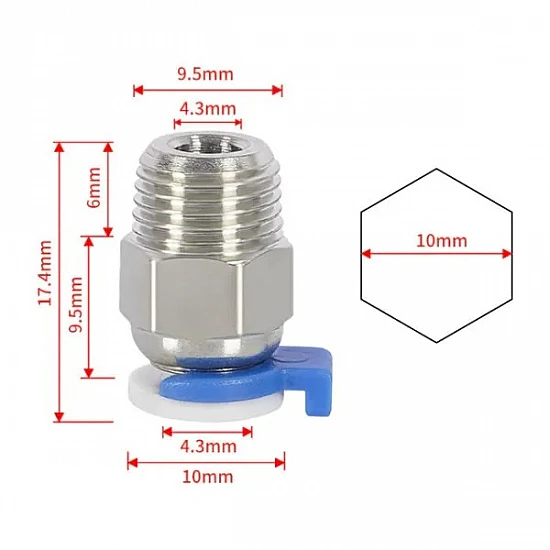 PC4-01 Pneumatic Quick Connector M10 Thread for 3D Printer