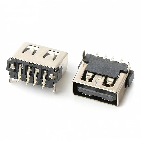 USB AF Female Socket 10mm Short 90-Degree PCB Mount (6.3mm Black)