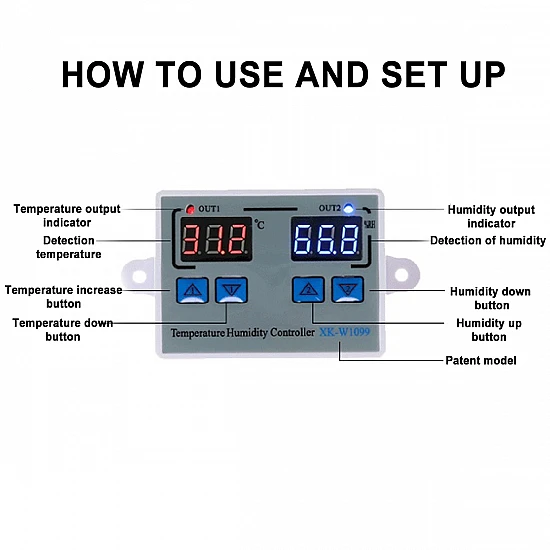 XK-W1099 Dual Digital Temperature and Humidity Controller 110-220V