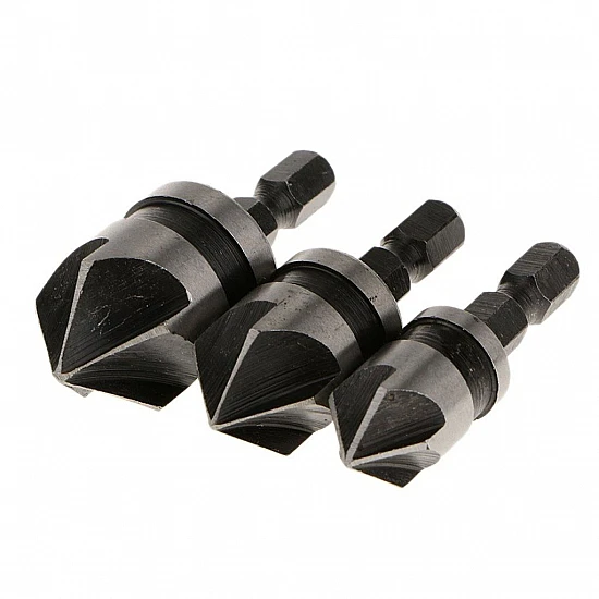 1/4-inch Hex 12, 16, 19 mm Countersink Power Drill Bit Bore for Wood Metal - Set of 3