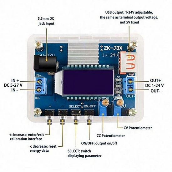 ZK-J3X 3A Adjustable CC CV Step-Down Buck Converter with LCD