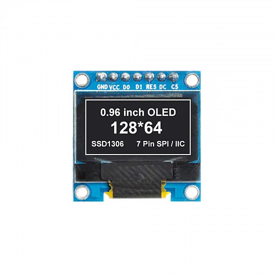 0.96 Inch SPI/I2C OLED 128×64 Display Module 7 Pin - White