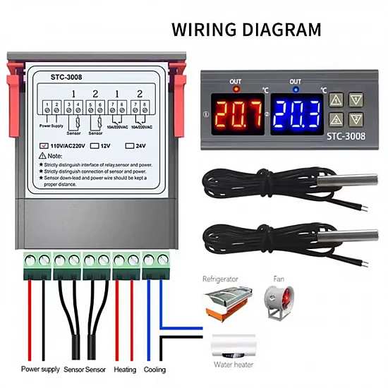 STC-3008 Dual Digital Temperature Controller 110-220V AC