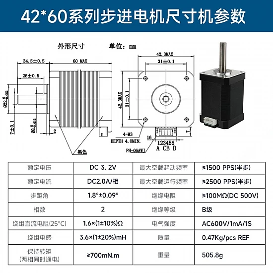 NEMA 17 Stepper Motor 42*60mm 2A 700mN.m High Torque