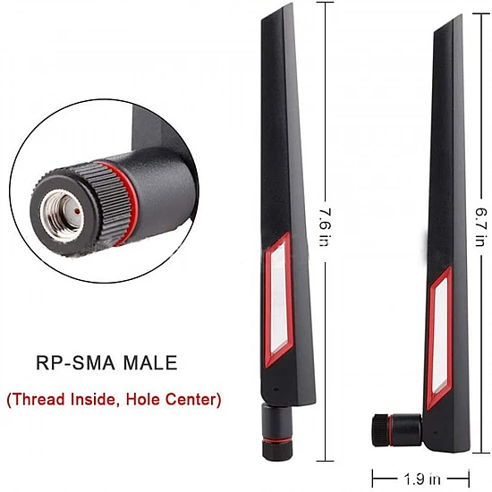 AC88U 10dBi High Gain Dual Band Wi-Fi Antenna RP-SMA for Router (Black & Red)