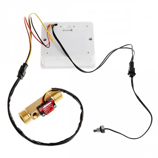 Digital LCD Display Water Flow Sensor Meter Temperature Time Record with G1/2 Flow Sensor