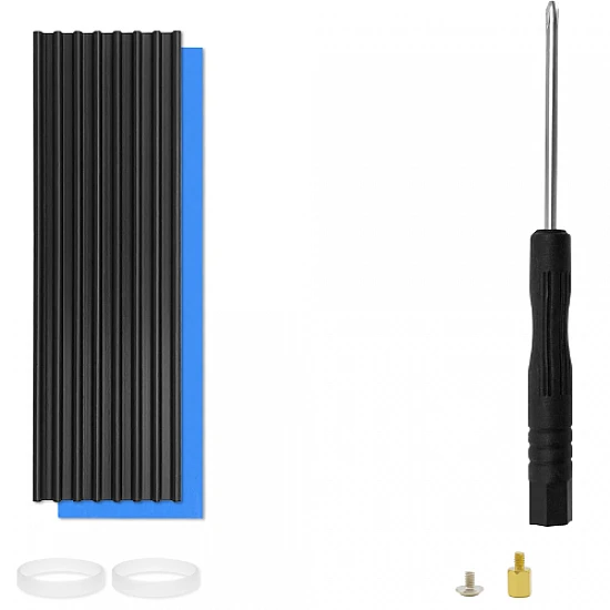 Aluminum M.2 NVMe SSD Heatsink with 3.5mm Thermal Pad & Rubber Rings