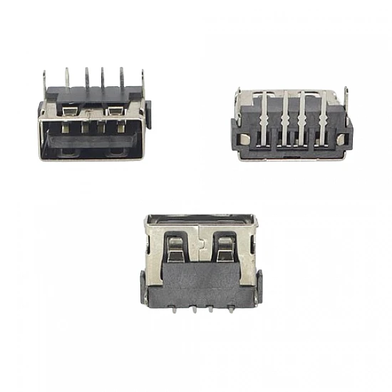 USB AF Female Socket 10mm Short 90-Degree PCB Mount (6.3mm Black)